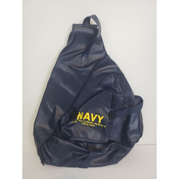 (JL) Vintage US Navy Backpack Sigle Strap Sling Embroidered Blue Travel - Picture 1 of 7